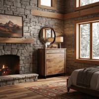 Rustic Modern Chest of Drawers: Some lifestyle images are created with AI for visualization purposes. Crafted from natural solid wood, each piece is unique and will vary.