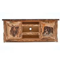 Carved Aspen Wildlife TV Stand--Clear Finish w/ Moose & Bear