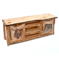 Carved Aspen Wildlife TV Stand--Clear Finish w/ Moose & Bear