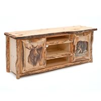 Carved Aspen Wildlife TV Stand--Clear Finish w/ Moose & Bear