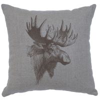 Moose Decor Pillow - Gray Linen