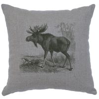 Moose Scene Decor Pillow - Gray Linen