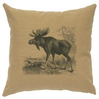 Moose Scene Decor Pillow - Straw Linen