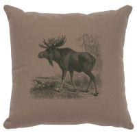 Moose Scene Decor Pillow - Taupe Cotton