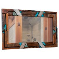 Rustic Mosaic Barnwood Mirror - Images created/enhanced with AI for visualization purposes. Actual product may vary slightly.