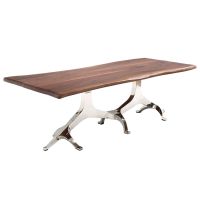 Mountain Modern Tree of Life Dining Table - Live Edge Black Walnut Tabletop - Natural Clear Tabletop Finish - Silver Steel Table Base