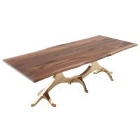 Mountain Modern Tree of Life Dining Table - Live Edge Black Walnut Tabletop - Natural Clear Tabletop Finish - Gold Steel Table Base