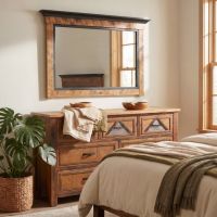 Rustic Wood Mirror Frame: Some lifestyle images are created with AI for visualization purposes. Crafted from natural solid wood, each piece is unique and will vary.