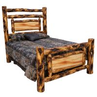 Beartooth Aspen Mountain Rivers Accent Traditional Log Bed - Queen - Wild Panel & Gnarly Log - Single Log Footboard