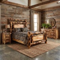 Aspen Log Bed: Some lifestyle images are created with AI for visualization purposes. Crafted from natural solid wood, each piece is unique and will vary.