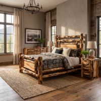 Aspen Log Bed: Some lifestyle images are created with AI for visualization purposes. Crafted from natural solid wood, each piece is unique and will vary.