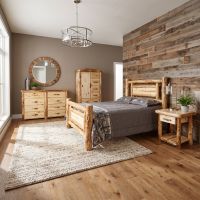 Log Panel Bed: Some lifestyle images are created with AI for visualization purposes. Crafted from natural solid wood, each piece is unique and will vary.