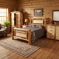 Log Panel Bed: Some lifestyle images are created with AI for visualization purposes. Crafted from natural solid wood, each piece is unique and will vary.