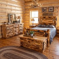 Log Panel Bed: Some lifestyle images are created with AI for visualization purposes. Crafted from natural solid wood, each piece is unique and will vary.