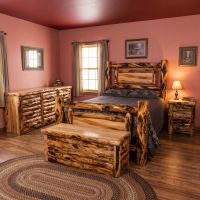 Log Panel Bed: Some lifestyle images are created with AI for visualization purposes. Crafted from natural solid wood, each piece is unique and will vary.