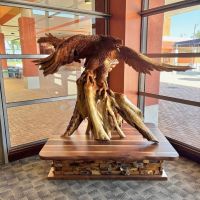 Carved Eagle with Custom Made Teak and Black Walnut Platform