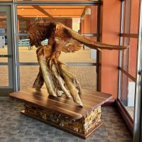 Carved Eagle with Custom Made Teak and Black Walnut Platform
