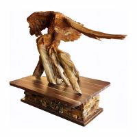 Carved Eagle with Custom Made Teak and Black Walnut Platform