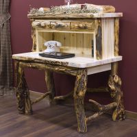 Funky Legged Aspen Log Desk with Hutch