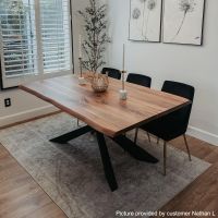 Matrix Natural Wood Dining Table - Live Edge Black Walnut Table Top - Natural Clear Table Top Finish - Black Steel Table Base
