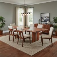 Modern Wood Dining Room Furniture: Some lifestyle images are created with AI for visualization purposes. Crafted from natural solid wood, each piece is unique and will vary.