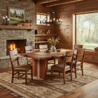 Rustic Natural Wood Dining Table: Some lifestyle images are created with AI for visualization purposes. Crafted from natural solid wood, each piece is unique and will vary.
