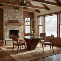 Rustic Round Dining Table: Some lifestyle images are created with AI for visualization purposes. Crafted from natural solid wood, each piece is unique and will vary.
