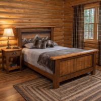 Rustic Barnwood Nightstand: Some lifestyle images are created with AI for visualization purposes. Crafted from natural solid wood, each piece is unique and will vary.
