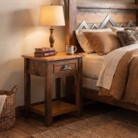 Rustic Barnwood Nightstand: Some lifestyle images are created with AI for visualization purposes. Crafted from natural solid wood, each piece is unique and will vary.