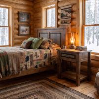 Weathered Barnwood Nightstand: Some lifestyle images are created with AI for visualization purposes. Crafted from natural solid wood, each piece is unique and will vary.