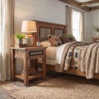 Weathered Barnwood Nightstand: Some lifestyle images are created with AI for visualization purposes. Crafted from natural solid wood, each piece is unique and will vary.