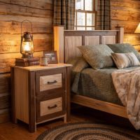 Contemporary Nightstand: Some lifestyle images are created with AI for visualization purposes. Crafted from natural solid wood, each piece is unique and will vary.