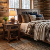 Rustic Nightstand: Some lifestyle images are created with AI for visualization purposes. Crafted from natural solid wood, each piece is unique and will vary.