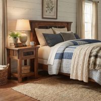 Rustic Nightstand: Some lifestyle images are created with AI for visualization purposes. Crafted from natural solid wood, each piece is unique and will vary.