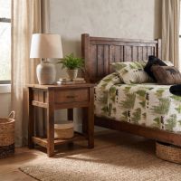Rustic Barnwood Nightstand: Some lifestyle images are created with AI for visualization purposes. Crafted from natural solid wood, each piece is unique and will vary.