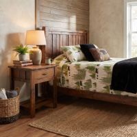 Rustic Barnwood Nightstand: Some lifestyle images are created with AI for visualization purposes. Crafted from natural solid wood, each piece is unique and will vary.