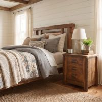 Rustic Log Nightstand: Some lifestyle images are created with AI for visualization purposes. Crafted from natural solid wood, each piece is unique and will vary.