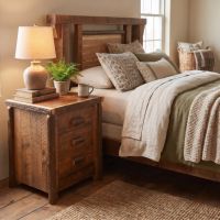 Rustic Log Nightstand: Some lifestyle images are created with AI for visualization purposes. Crafted from natural solid wood, each piece is unique and will vary.