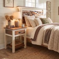 Rustic 1 Drawer Nightstand: Some lifestyle images are created with AI for visualization purposes. Crafted from natural solid wood, each piece is unique and will vary.