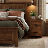 Rustic Nightstand: Some lifestyle images are created with AI for visualization purposes. Crafted from natural solid wood, each piece is unique and will vary.