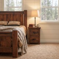 Rustic Nightstand: Some lifestyle images are created with AI for visualization purposes. Crafted from natural solid wood, each piece is unique and will vary.