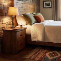 Rustic Nightstand: Some lifestyle images are created with AI for visualization purposes. Crafted from natural solid wood, each piece is unique and will vary.
