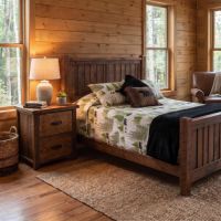 Rustic Nightstand: Some lifestyle images are created with AI for visualization purposes. Crafted from natural solid wood, each piece is unique and will vary.