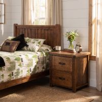 Rustic Nightstand: Some lifestyle images are created with AI for visualization purposes. Crafted from natural solid wood, each piece is unique and will vary.