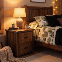 Rustic Nightstand: Some lifestyle images are created with AI for visualization purposes. Crafted from natural solid wood, each piece is unique and will vary.