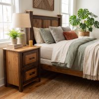 2 Drawer Nightstand: Some lifestyle images are created with AI for visualization purposes. Crafted from natural solid wood, each piece is unique and will vary.