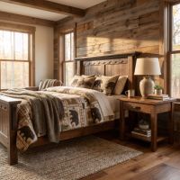 Barnwood Nightstand: Some lifestyle images are created with AI for visualization purposes. Crafted from natural solid wood, each piece is unique and will vary.