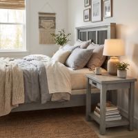 Cottage Nightstand: Some lifestyle images are created with AI for visualization purposes. Crafted from natural solid wood, each piece is unique and will vary.