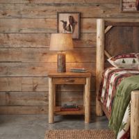 Rustic Cedar Nightstand: Some lifestyle images are created with AI for visualization purposes. Crafted from natural solid wood, each piece is unique and will vary.