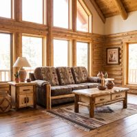Rustic Log End Table: Some lifestyle images are created with AI for visualization purposes. Crafted from natural solid wood, each piece is unique and will vary.